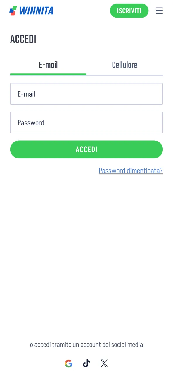 Apri Winnita app login o registrati per iniziare.