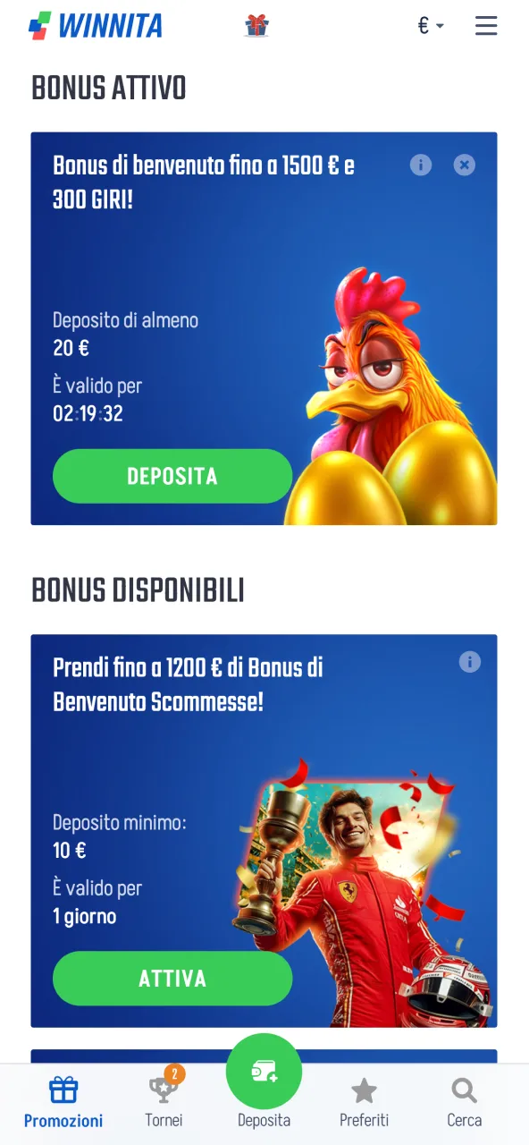 Bonus Winnita promozioni per giocatori.