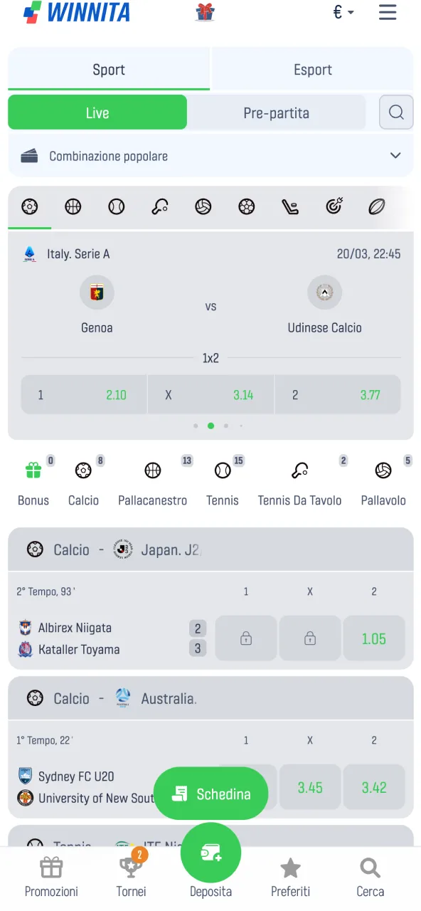 Eventi sportivi Winnita scommesse e quote.