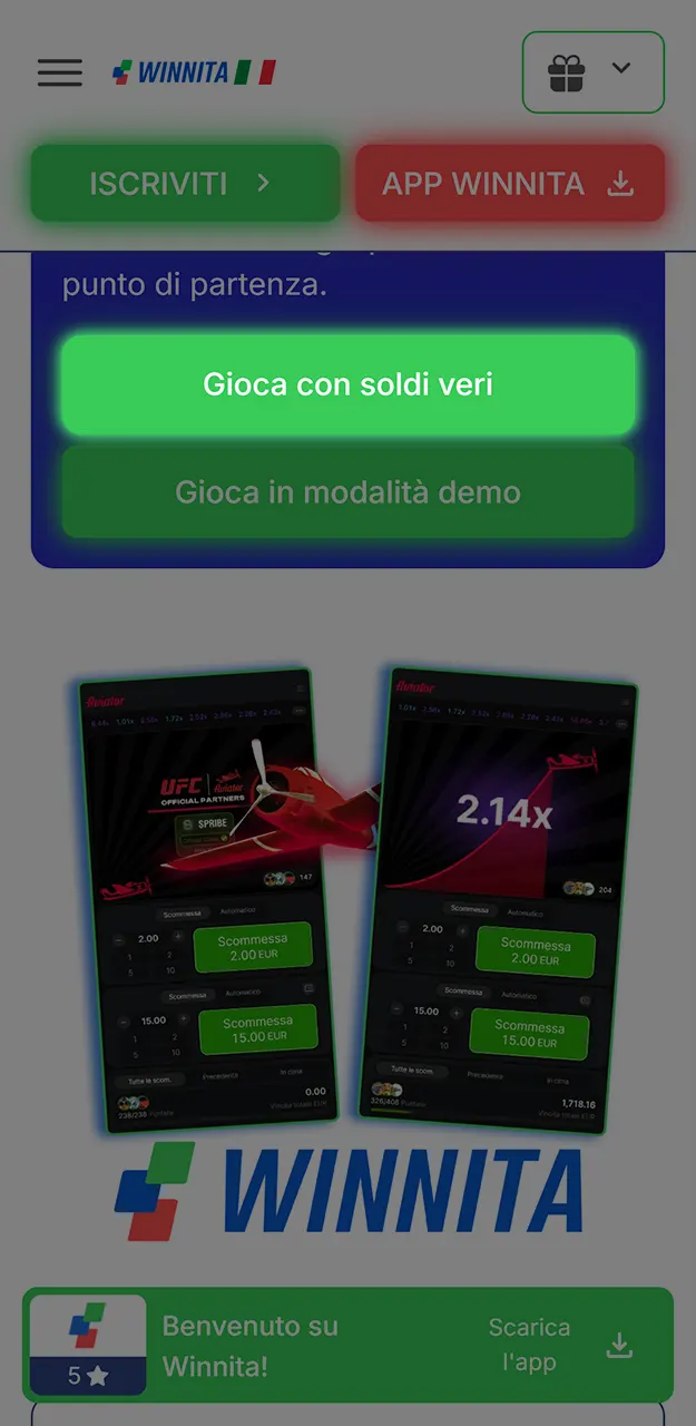 Crea un nuovo account e gioca ad Aviator su Winnita.