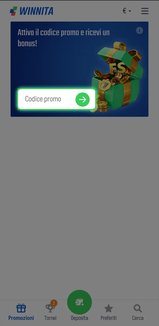 Inserisci il codice promozionale e ricevi un bonus su Winnita.