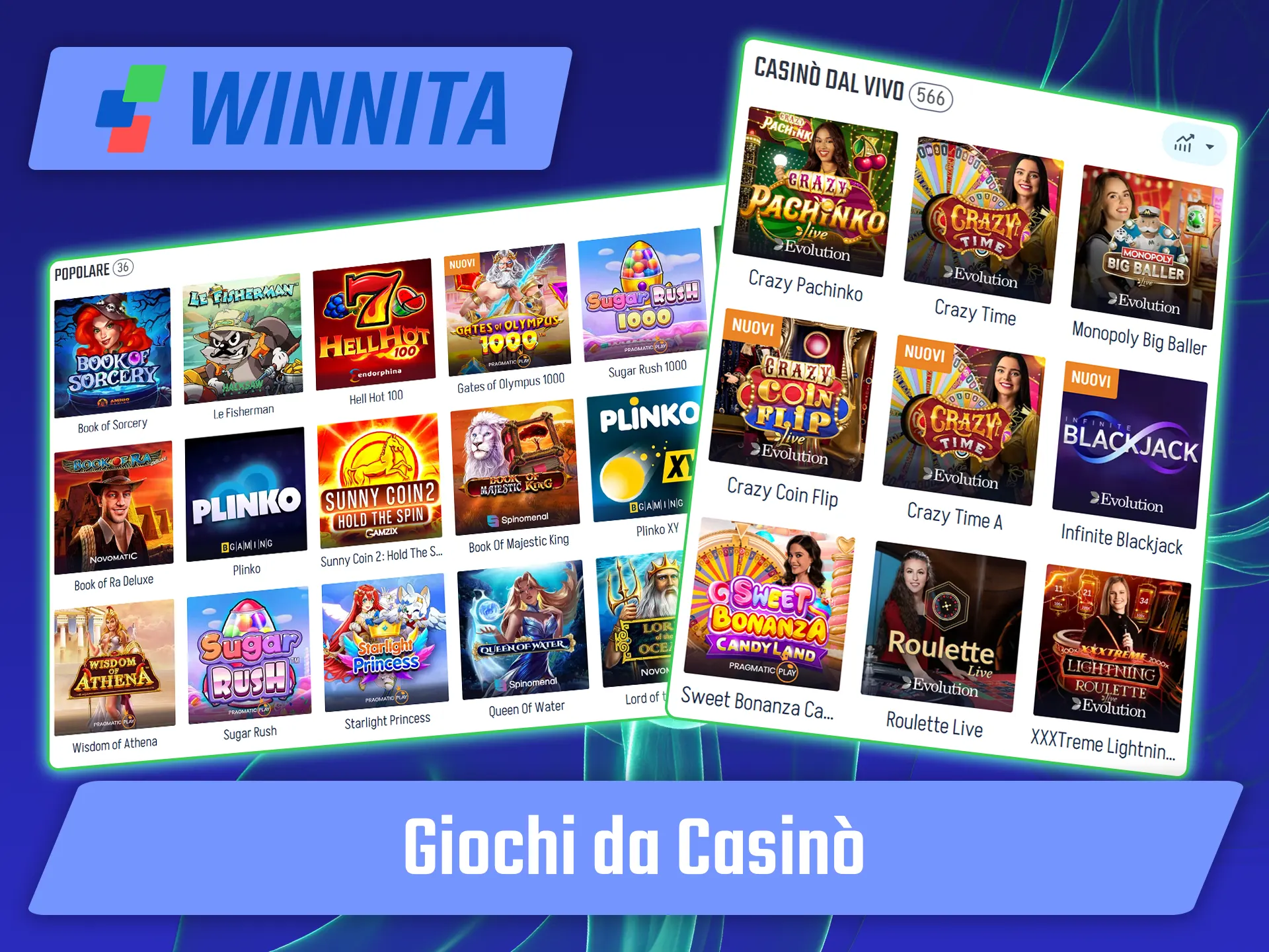 Divertiti con la vasta selezione di slot machine e tavoli verdi su Winnita.