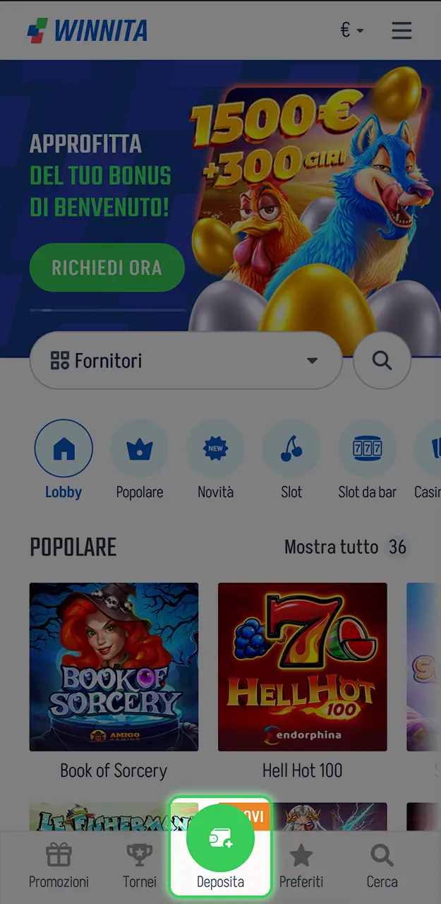 Accedi al tuo account e preleva denaro dal tuo conto Winnita.