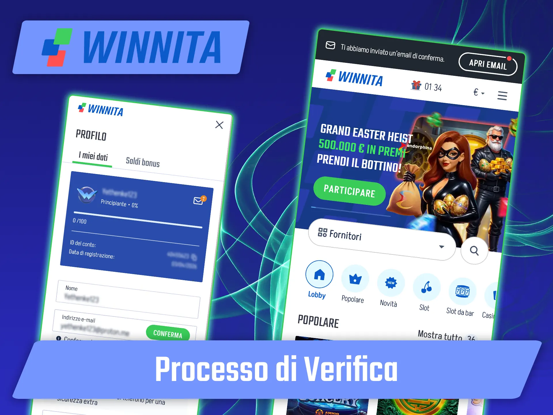 Carica i tuoi documenti per confermare l'identità e prelevare su Winnita.