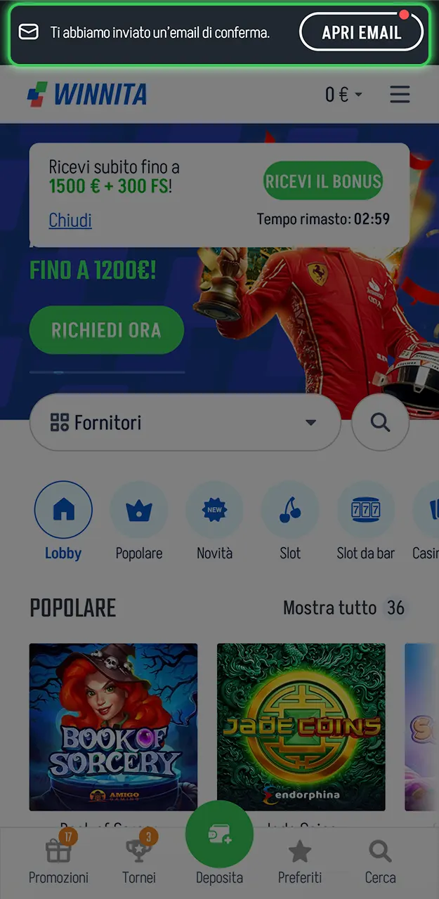 Valida la tua registrazione per attivare tutte le funzioni di Winnita.