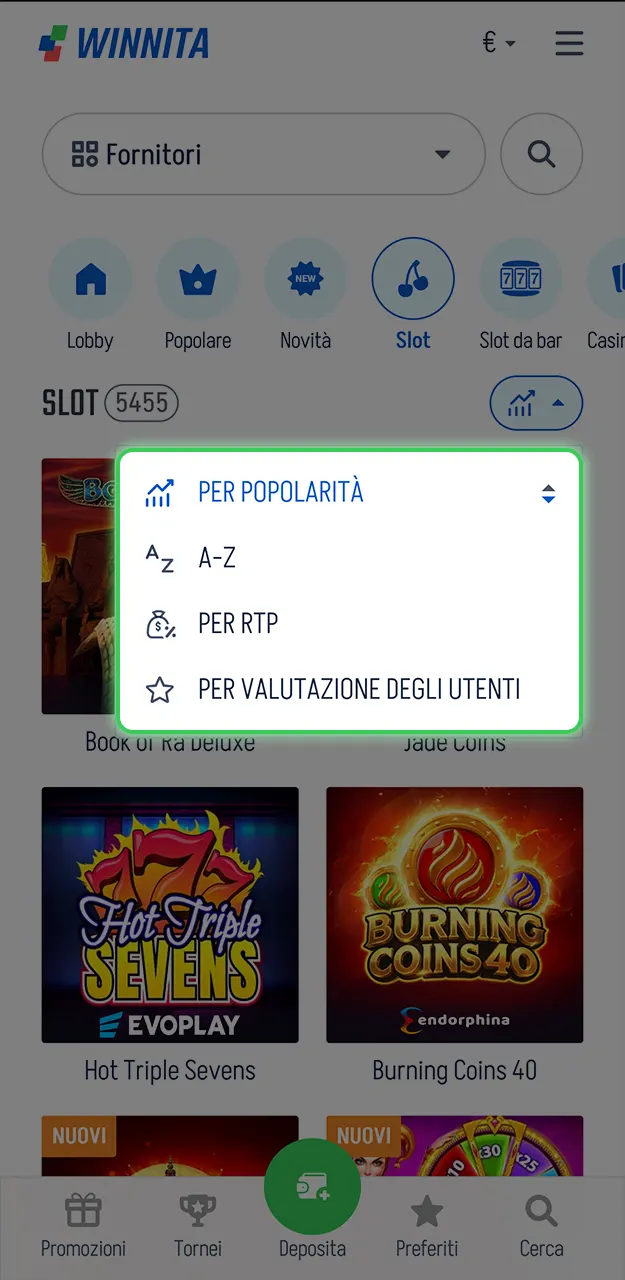 Scegli il tuo gioco preferito su Winnita.